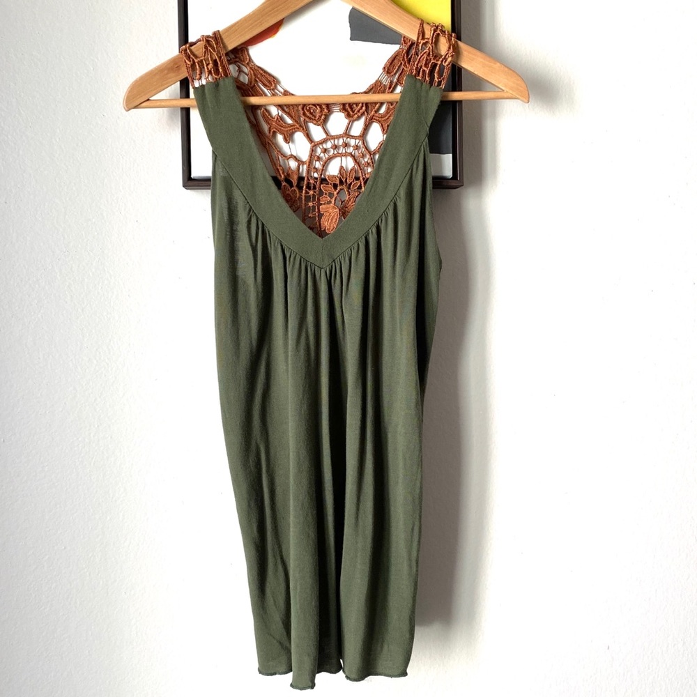 WILLIAM B Green Tank Top with Lace Back